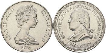 Остров Мэн 1 крона 1976 200 лет независимости США, Джордж Вашингтон KM 37 медно-никель BU 00-1067-5-12