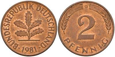 ФРГ 2 пфеннига 1981 G J.381a, KM 106a сталь плакированная медью    4598-858