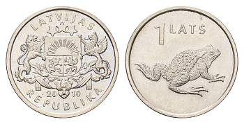 Латвия 1 лат 2010 Лягушка KM 108 медно-никель UNC 4679-348