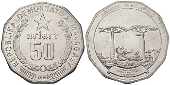 Мадагаскар 50 ариари 1992 ФАО, Малагаси KM 20 сталь плакированная никелем UNC 4593-914