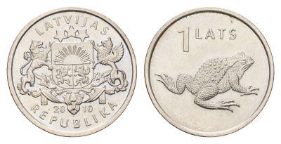 Латвия 1 лат 2010 Лягушка KM 108 медно-никель UNC 4679-348
