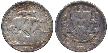 ПОРТУГАЛИЯ 2,50 ЭСКУДО 1943 KM 590 серебро 4178-334