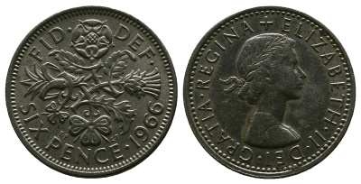 Великобритания 6 пенсов 1966 Елизавета II (1952-2022) KM 903, Spink 4149 медно-никель 4381-848