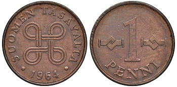 Финляндия 1 пенни 1964 KM 44 медь 3334-1026