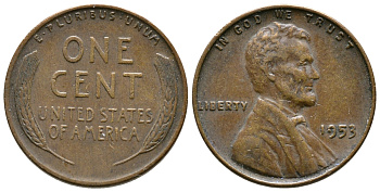 США 1 ЦЕНТ 1953 ЛИНКОЛЬН KM А132 медь цинк 61-1226