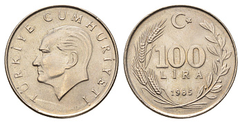 Турция 100 лир 1985 Кемаль Ататюрк, редкий год KM 967 медь никель цинк UNC 89-1731