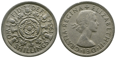 Великобритания 2 шиллинга (флорин) 1954 Елизавета II (1952-2022) KM 906, Spink 4146 медно-никель 4607-836