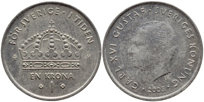 Швеция 1 крона 2003 Карл XVI Густав (1973- ) KM 894 медно-никель 4179-1212