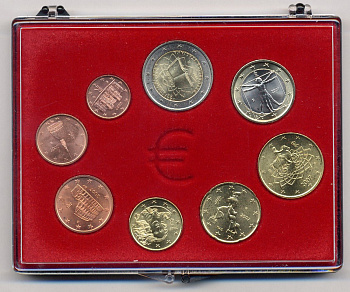 Италия евронабор из 8 монет 2007 включает 2 евро 2007 Римский договор, планшет UNC 3-4-4-06