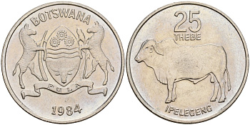 Ботсвана 25 тхебе 1984 KM 6 медно-никель UNC 3856-1037