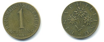 Австрия 1 шиллинг 1961 KM 2886 алюминиевая бронза 86-734