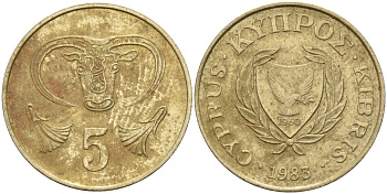 Кипр 5 центов 1983 голова быка KM 55.1 никель латунь 4141-853