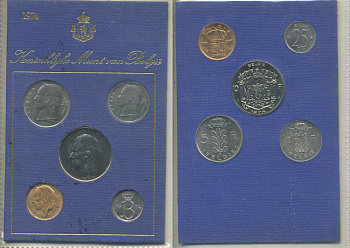 Бельгия набор из 5 монет 1974 BELGIE, в картонном буклете KM SS 9   UNC  1-5-2-36