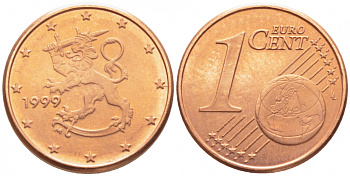 Финляндия 1 евроцент 1999 KM 98 сталь плакированная медью UNC 116-711