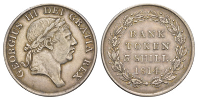 Великобритания, Сомерсет, Бристоль 3 шиллинга 1814 Георг III (1760-1820), банковский токен KM Tn5, Spink 3770 серебро 00-801-47