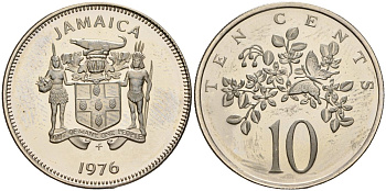 Ямайка 10 центов 1976 FM, Елизавета II (1953-) KM 54 медно-никель PROOF 3711-1832