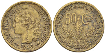 Французский Камерун 50 сантимов 1926 (а), монетный двор Париж KM 1 алюминиевая бронза 35-138