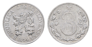 Чехословакия 3 геллера 1954 KM 36 алюминий 4396-125