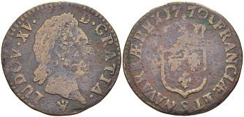 ФРАНЦИЯ 1 СУ 1770 ЛЮДОВИК XV (1715-1774) KM 545 (С10.3) медь 210-113