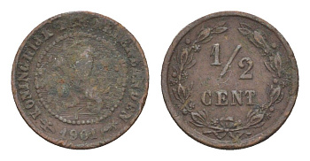 Нидерланды 1/2 цента 1901 Вильгельмина (1890-1948) KM 109 бронза 4613-244