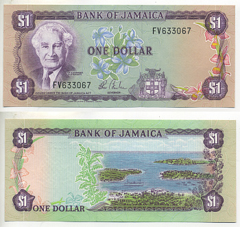 ЯМАЙКА 1 ДОЛЛАР 1982-1986 ПОДПИСЬ 7, АЛЕКСАНДР БУСТАМАНТЕ, TDLR Pick 64b бумага UNC (ПРЕСС) 7551-3-2-2