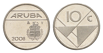 Аруба 10 центов 2008 KM 2 сталь плакированная никелем UNC 112-1058