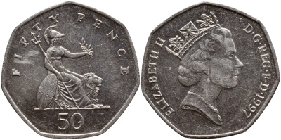 Великобритания 50 пенсов 1997 Елизавета II (1952-2022) KM 940.2, Spink 4351 (H7) медно-никель 51-4113