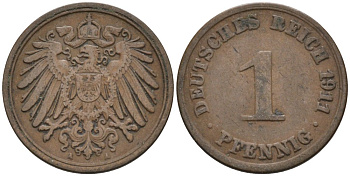 Германия 1 пфенниг 1911 A KM 10, J. 10 медь 4576-128