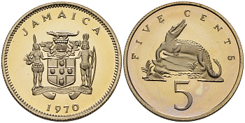 Ямайка 5 центов 1970 P, тираж 12000 экз., Франклин Минт KM 46 медно-никель PROOF 1096-2-54