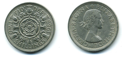 Великобритания 2 шиллинга (флорин) 1966 Елизавета II (1952-2022) KM 906, Spink 4146 медно-никель 4110-1525