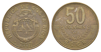 Коста-Рика 50 колонов 2007 KM 231.1b сталь плакированная латунью 4631-321