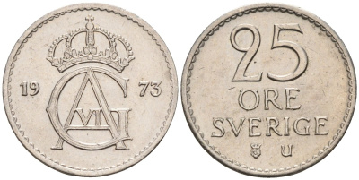 Швеция 25 эре 1973 Густав VI Адольф (1950-1973) KM 836 медно-никель 4580-264