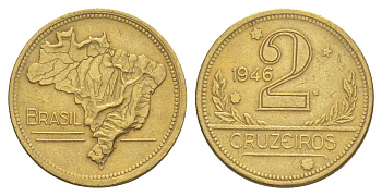 Бразилия 2 крузейро 1946 KM 559 алюминиевая бронза 4642-1215