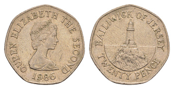 Джерси 20 пенсов 1986 KM 66 медно-никель 4659-625