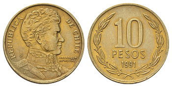 Чили 10 песо 1991 KM 228 никель латунь UNC 4689-249
