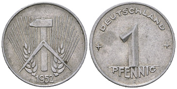 ГДР 1 пфенниг 1952 E KM 5 алюминий 188-145
