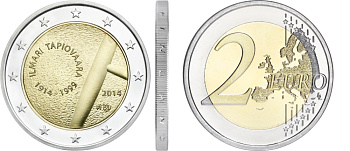 Финляндия 2 евро 2014 100 лет со дня рождения Илмари Тапиоваара (1914-1999), дизайнер KM 212 биметалл UNC M4-5