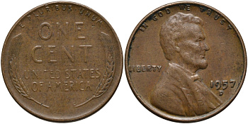 США 1 ЦЕНТ 1957 D, ЛИНКОЛЬН KM А132 медь цинк 54-963