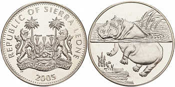 Сьерра-Леоне 1 доллар 2005 серия защита окружающей среды, бегемот KM 306 медно-никель UNC 00-00