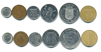 Нидерланды набор из 6 монет 1966-2001 оригинальная коробка 7-4-69