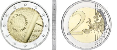 Финляндия 2 евро 2014 100 лет со дня рождения Илмари Тапиоваара (1914-1999), дизайнер KM 212 биметалл UNC M4-5