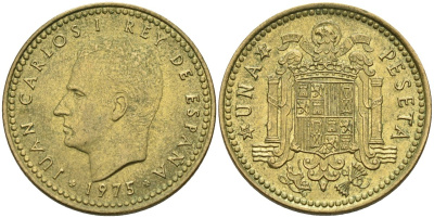 Испания 1 песета 1975 (77) Хуан Карлос (1975-) KM 806 алюминиевая бронза 4584-517