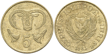 Кипр 5 центов 1983 голова быка KM 55.1 никель латунь 4141-846