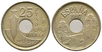 Испания 25 песет 1997 Мелилья (Melilla), Хуан Карлос I (1975-2014) KM 983 латунь 4609-366