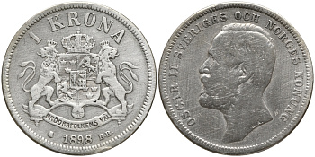 Швеция 1 крона 1898 E.B. Оскар II (1872-1907) король Швеции и Норвегии KM 760 (535) серебро 51-1211