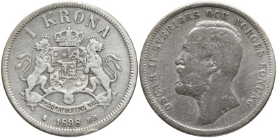 Швеция 1 крона 1898 E.B. Оскар II (1872-1907) король Швеции и Норвегии KM 760 (535) серебро 51-1211
