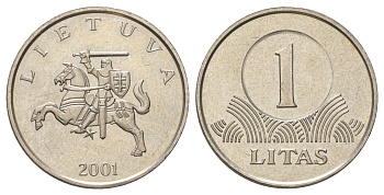 Литва 1 лит 2001 KM 111 медно-никель UNC 4624-712