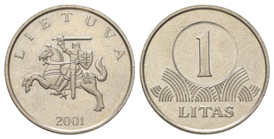 Литва 1 лит 2001 KM 111 медно-никель UNC 4624-712