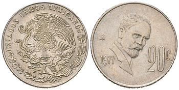 Мексика 20 сентаво 1977 Mo KM 442 медно-никель aUNC 206-411