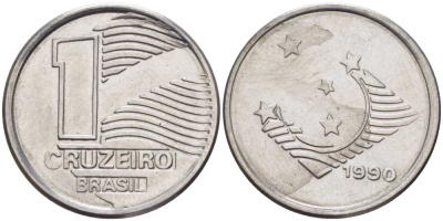Бразилия 1 крузейро 1990 KM 617 нержавеющая сталь 201-762